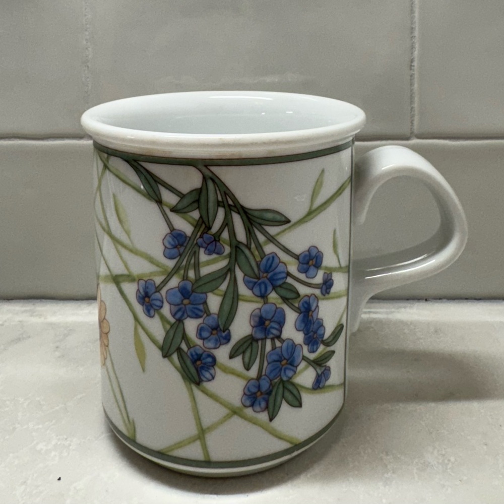 Dansk Cafe Floral Coffee Mug 14 oz Pink Yellow Blue Flowers